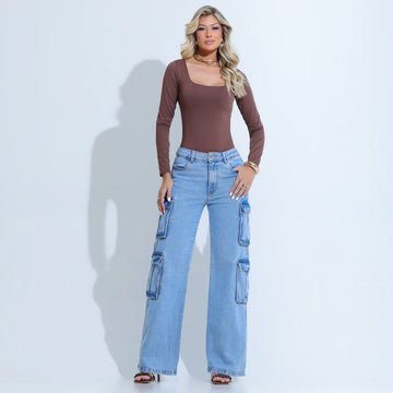 Calça Feminina Wide Leg Azul Marcelina - SM368