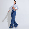 Calça Feminina Jeans Reta com Detalhe de Fenda Santa Mina