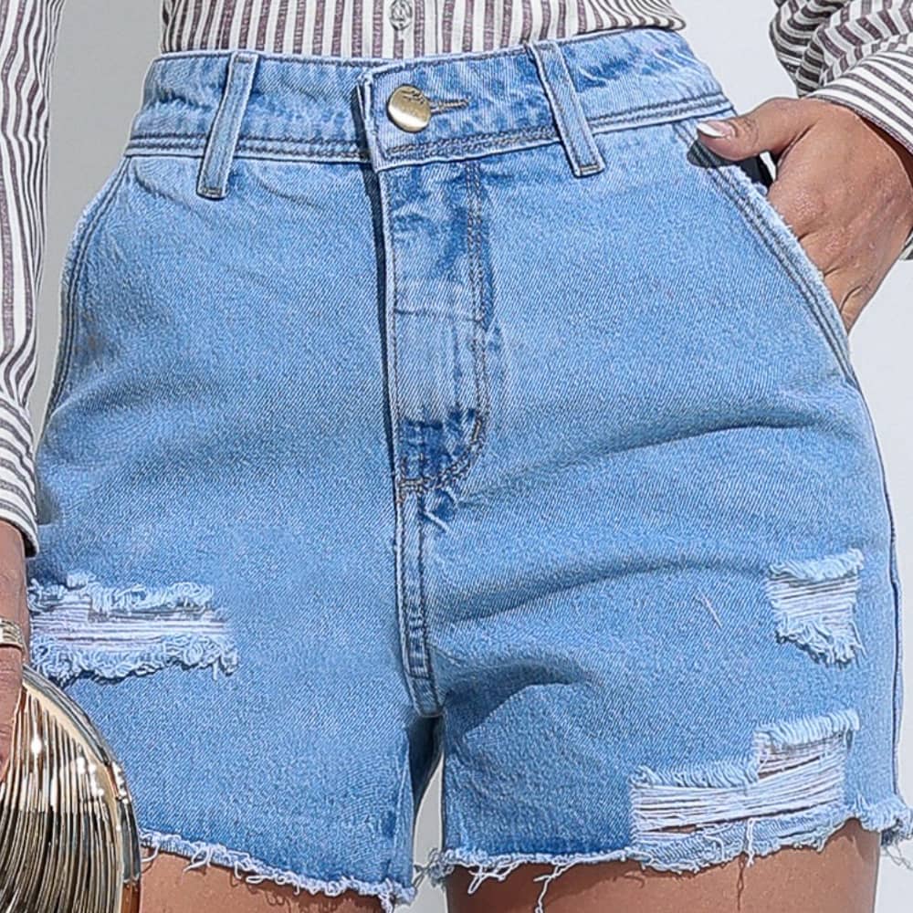 Short Jeans Feminino Casual Moderno Santa Mina