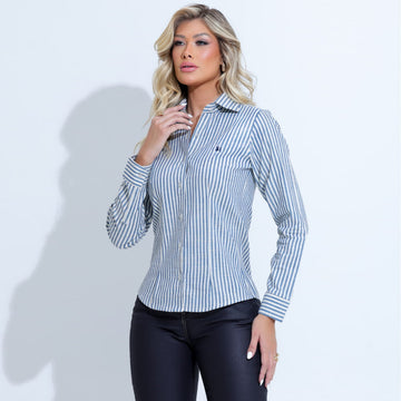 Camisa Social Feminina Azul Rebecca - SM381