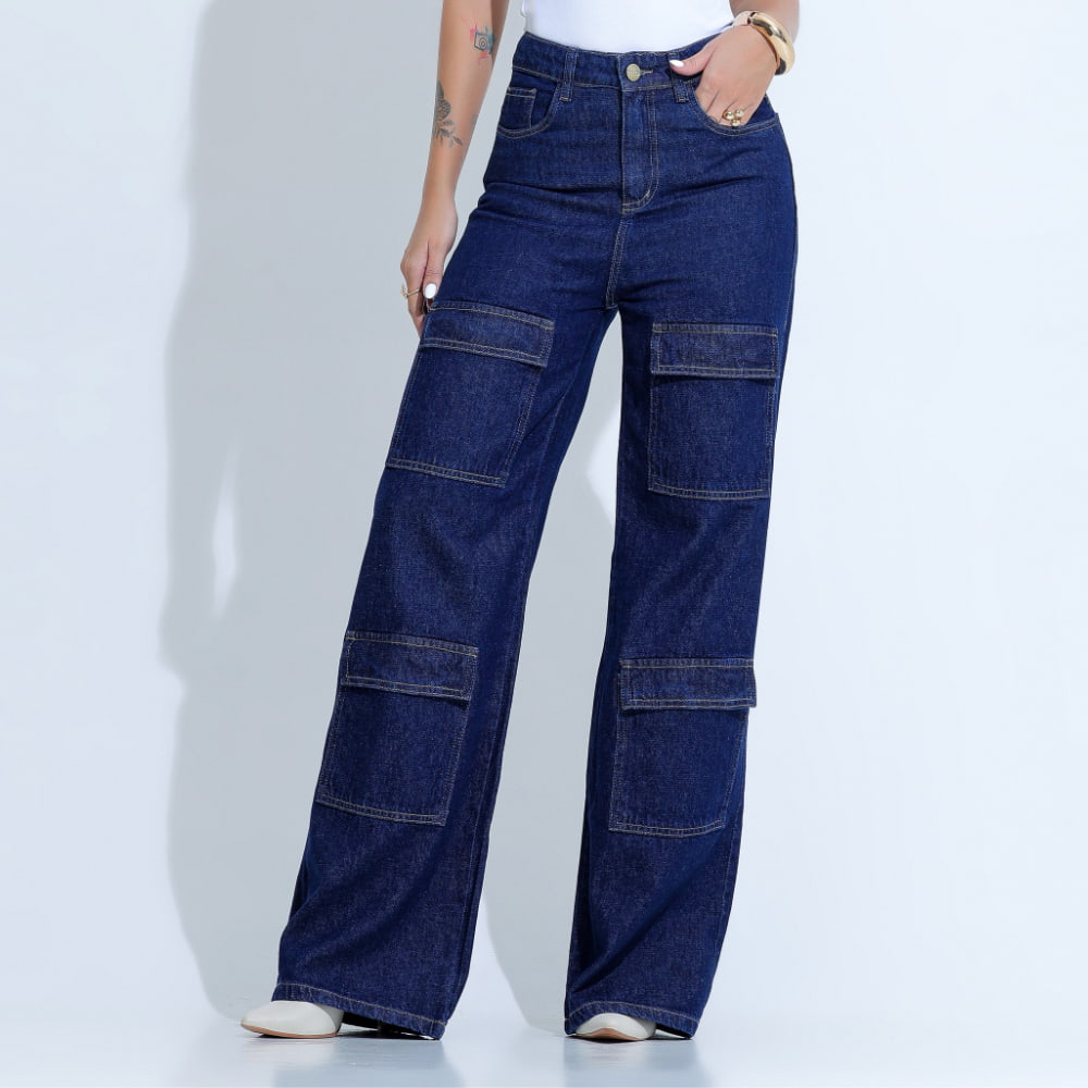 Calça Feminina Wide Leg Azul Tatiana - SM372