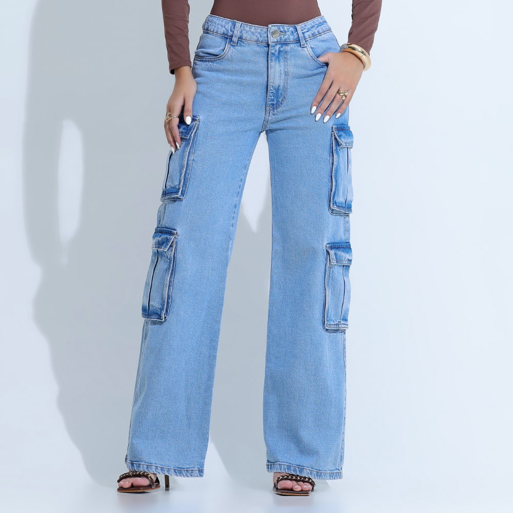 Calça Feminina Wide Leg Azul Marcelina - SM368