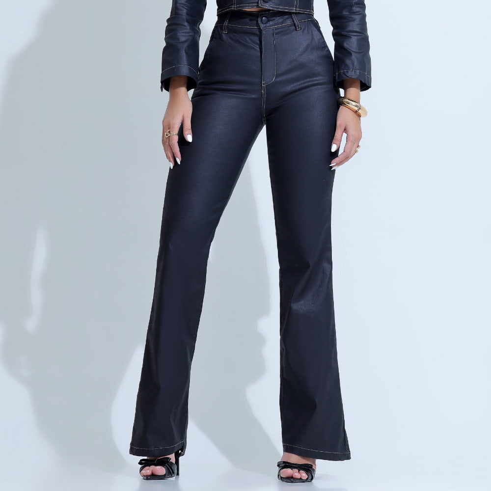 Calça Encerada Flare Preta Janaina - SM370