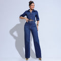 Calça Jeans Feminina Cintura Alta Azul Escuro Santa Mina