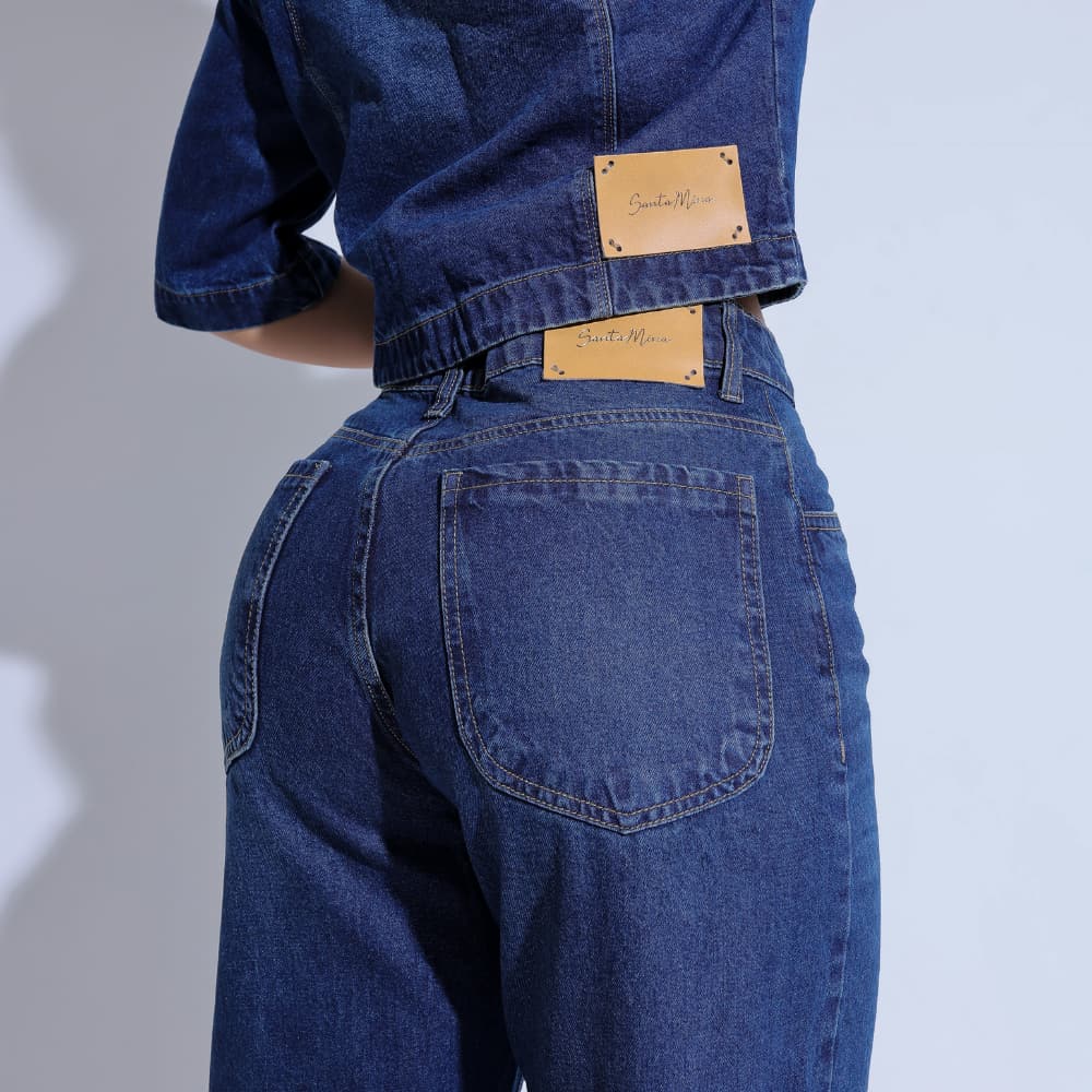 Calça Jeans Feminina Cintura Alta Azul Escuro Santa Mina