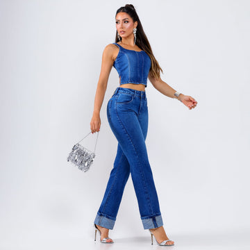 Conjunto Jeans Feminino Reta Azul Verônica - SM451
