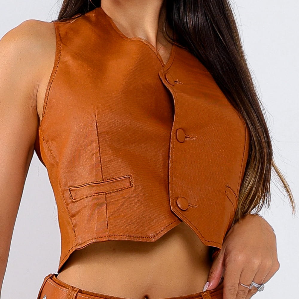 Colete Jeans Encerado Feminino Caramelo Zoé - SM447