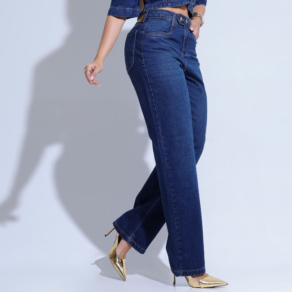 Calça Jeans Feminina Wide Leg Fashion Santa Mina