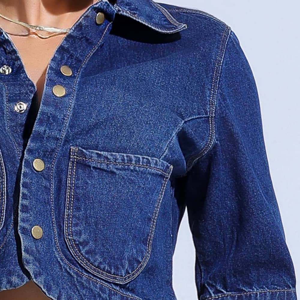 Camisa Feminina Jeans Cropped com Botões Santa Mina