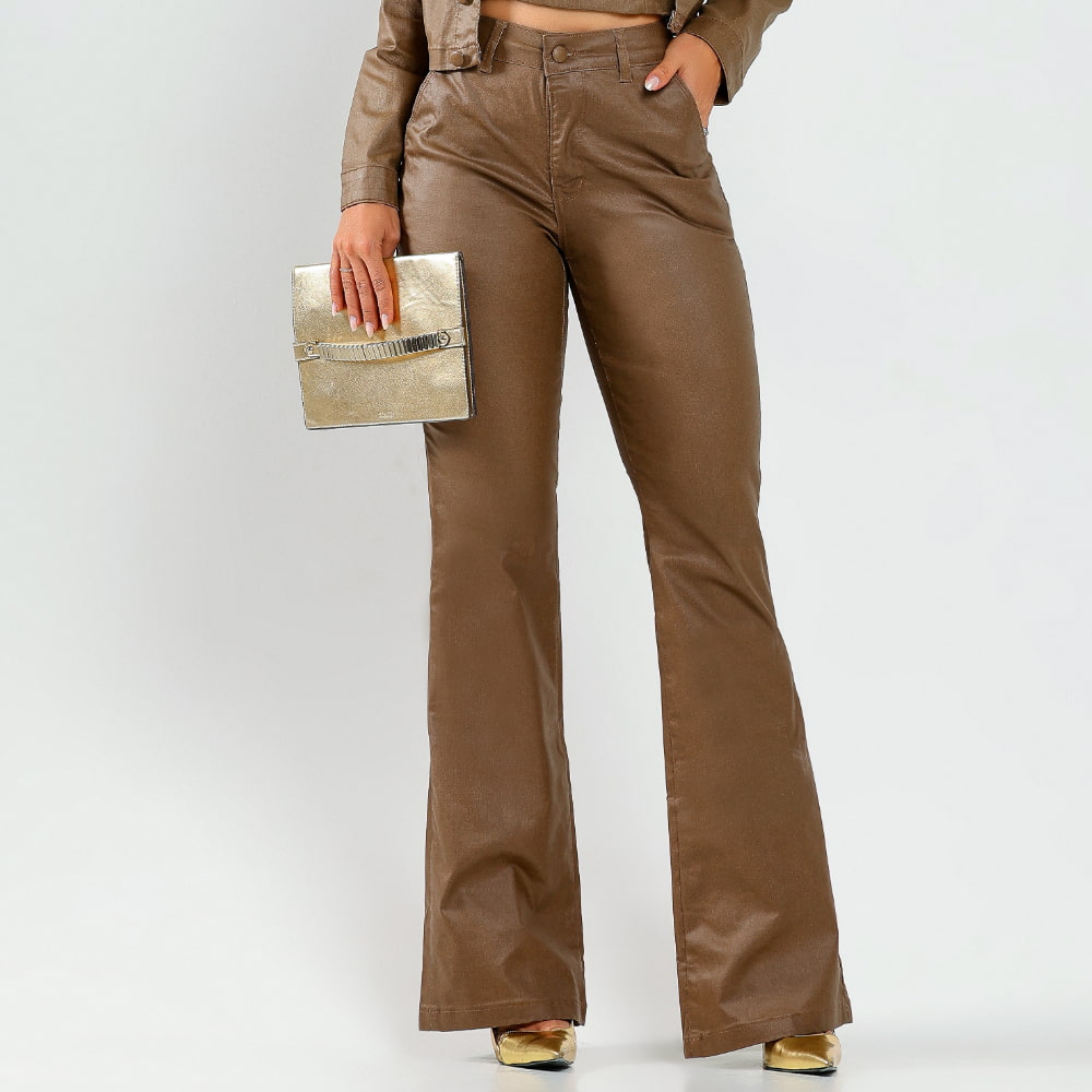 Calça Flare Encerada Feminina Capuccino Lyra - SM418