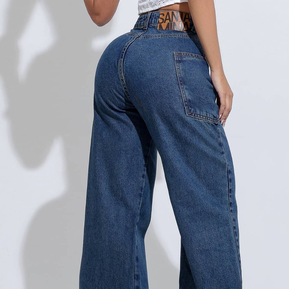 Calça Feminina Jeans Wide Leg Santa Mina
