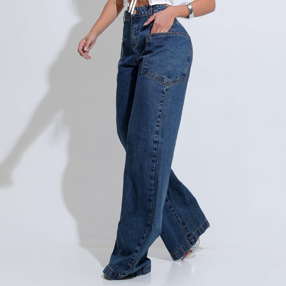Calça Feminina Jeans Modelagem Solta Santa Mina