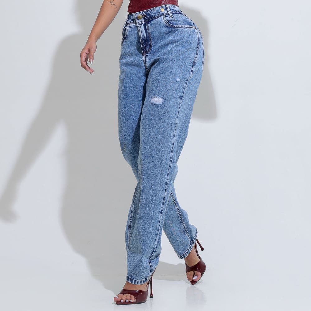Calça Feminina Jeans Básica com Toque Despojado Santa Mina